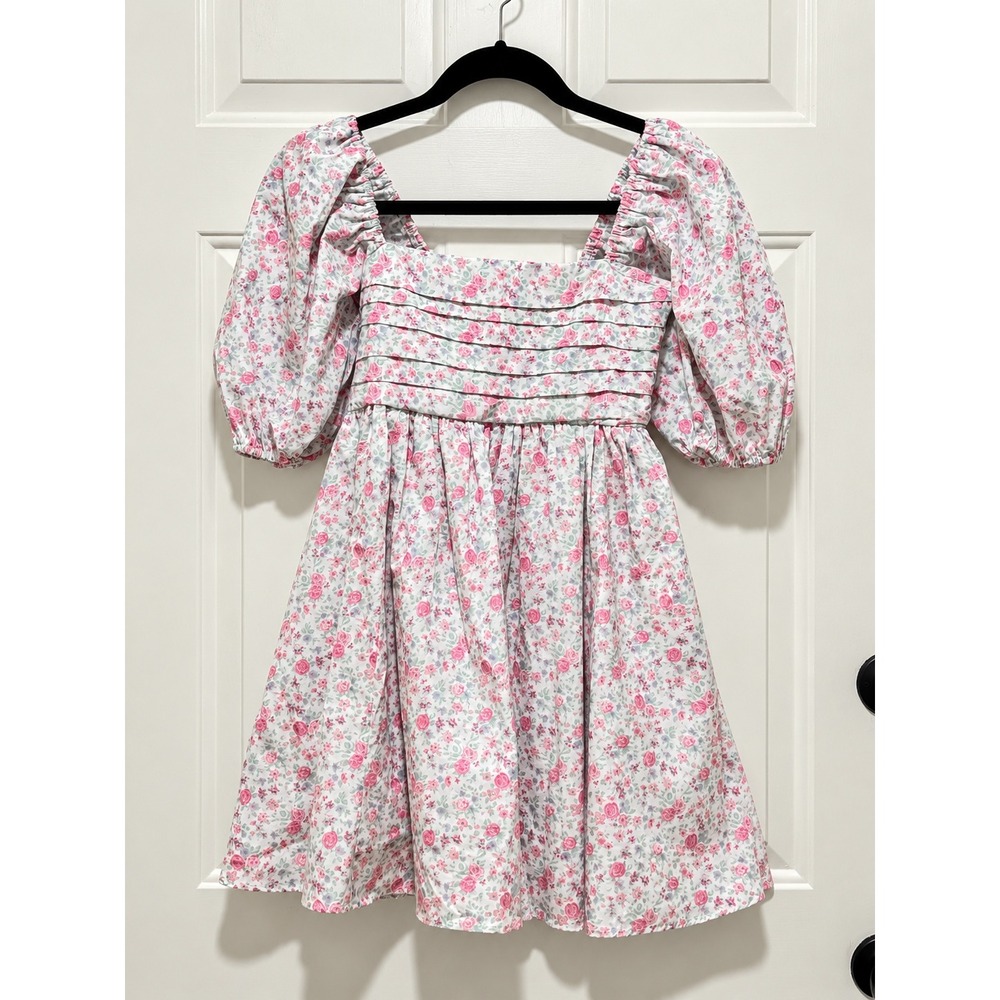 Altar'd State Spritz Mini Dress XS Pink Floral Puff Sleeve Smocked Babydoll